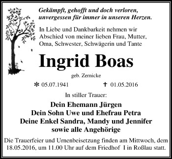 Traueranzeige von Ingrid Boas von Mitteldeutsche Zeitung Dessau-Roßlau