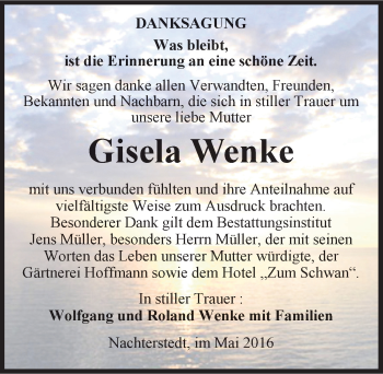 Traueranzeige von Gisela Wenke von Mitteldeutsche Zeitung Aschersleben