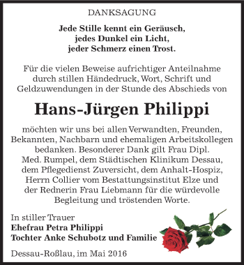 Traueranzeige von Hans-Jürgen Philippi von Mitteldeutsche Zeitung Dessau-Roßlau