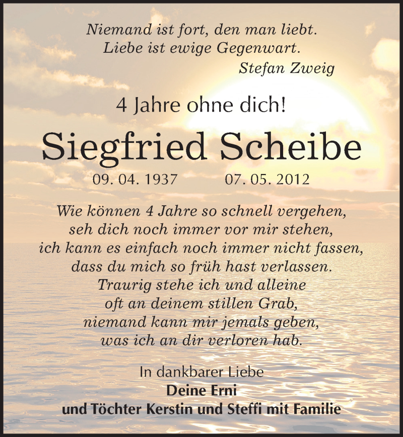  Traueranzeige für Siegfried Scheibe vom 07.05.2016 aus Mitteldeutsche Zeitung Bitterfeld