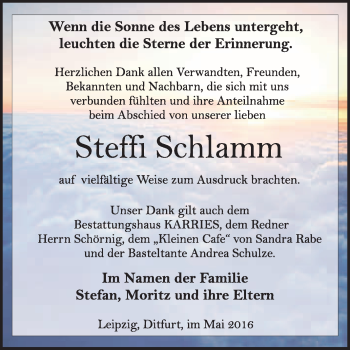 Traueranzeige von Steffi Schlamm von WVG - Wochenspiegel Quedlinburg
