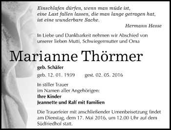 Traueranzeige von Marianne Thörmer von Mitteldeutsche Zeitung Halle/Saalkreis