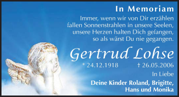 Traueranzeige von Gertrud Lohse von Mitteldeutsche Zeitung Bitterfeld