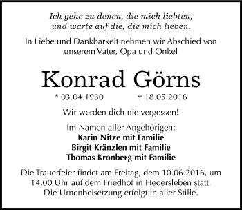 Traueranzeige von Konrad Görns von Mitteldeutsche Zeitung Quedlinburg