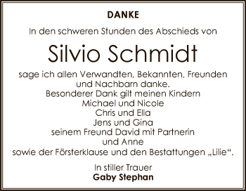 Traueranzeige von Silvio Schmidt von WVG - Wochenspiegel Dessau / Köthen
