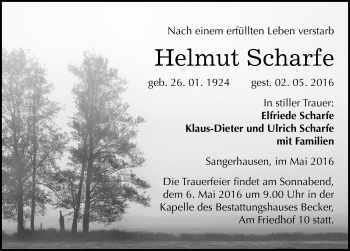 Traueranzeige von Helmut Scharfe von Mitteldeutsche Zeitung Sangerhausen