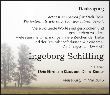 Traueranzeige von Ingeborg Schilling von Mitteldeutsche Zeitung Merseburg/Querfurt