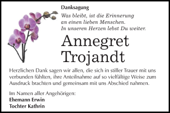 Traueranzeige von Annegret Trojandt von WVG - Wochenspiegel Dessau / Köthen