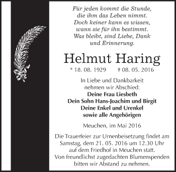 Traueranzeige von Helmut Haring von Mitteldeutsche Zeitung Weißenfels