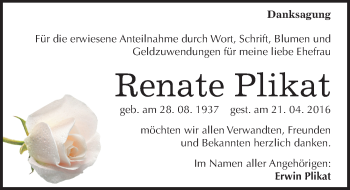 Traueranzeige von Renate Plikat von Mitteldeutsche Zeitung Dessau-Roßlau