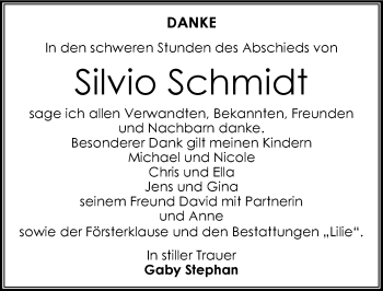 Traueranzeige von Silvio Schmidt von Mitteldeutsche Zeitung Dessau-Roßlau