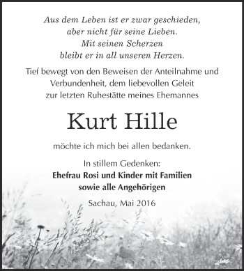 Traueranzeige von Kurt Hille von WVG - Wochenspiegel Wittenberg