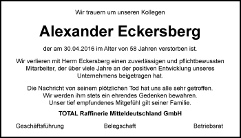 Traueranzeige von Alexander Eckersberg von Mitteldeutsche Zeitung