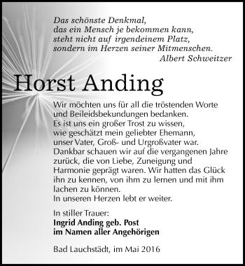 Traueranzeige von Horst Anding von Mitteldeutsche Zeitung Merseburg/Querfurt