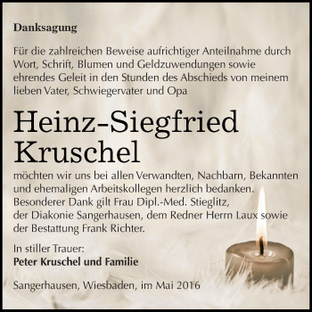Traueranzeige von Heinz-Siegfried Kruschel von Super Sonntag SGH Mansf. Land