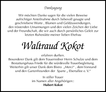 Traueranzeige von Waltraud Kokot von Mitteldeutsche Zeitung Dessau-Roßlau