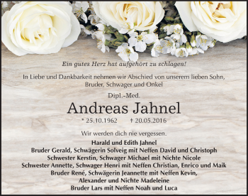 Traueranzeige von Andreas Jahnel von Mitteldeutsche Zeitung Halle/Saalkreis