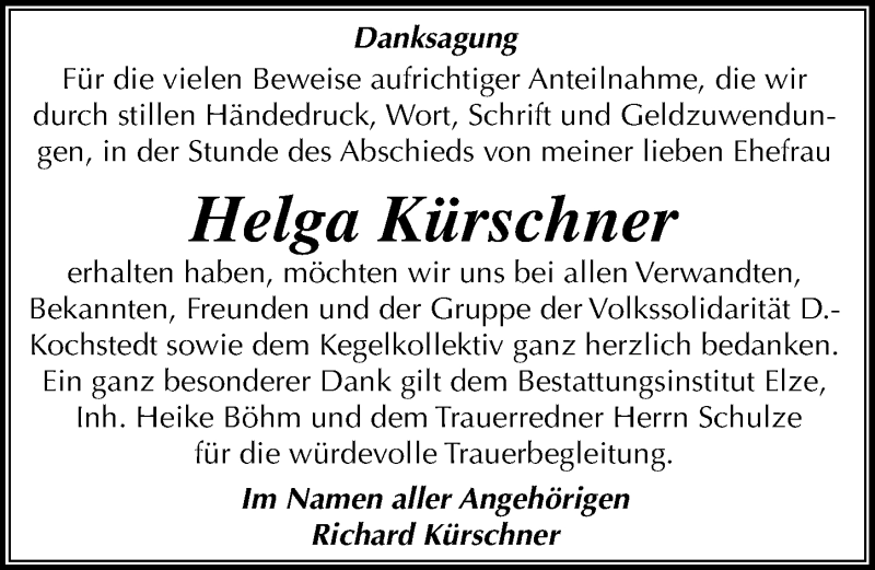  Traueranzeige für Helga Kürschner vom 28.05.2016 aus Mitteldeutsche Zeitung Dessau-Roßlau
