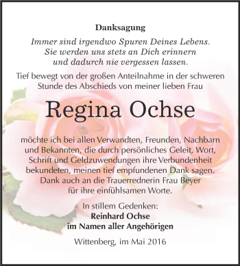 Traueranzeige von Regina Ochse von Super Sonntag Wittenberg
