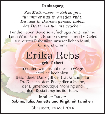 Traueranzeige von Erika Rebs von Mitteldeutsche Zeitung Merseburg/Querfurt