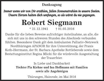 Traueranzeige von Robert Siegmann von Super Sonntag SGH Mansf. Land