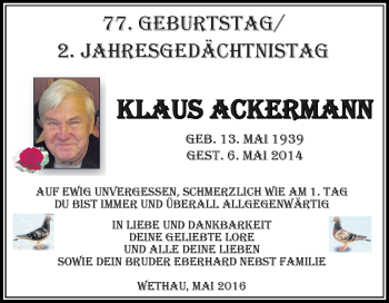 Traueranzeige von Klaus Ackermann von Super Sonntag Merseburg