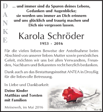 Traueranzeige von Karola Schröder von Mitteldeutsche Zeitung Zeitz