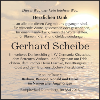 Traueranzeige von Gerhard Scheibe von Super Sonntag Merseburg