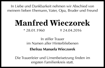 Traueranzeige von Manfred Wieczorek von Mitteldeutsche Zeitung Dessau-Roßlau