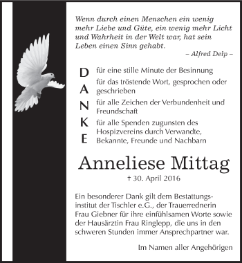 Traueranzeige von Anneliese Mittag von Mitteldeutsche Zeitung Wittenberg