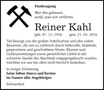 Traueranzeige von Reiner Kahl von Mitteldeutsche Zeitung Naumburg/Nebra