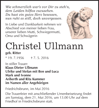 Traueranzeige von Christel Ullmann von Mitteldeutsche Zeitung Quedlinburg