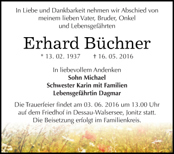 Traueranzeige von Erhard Büchner von WVG - Wochenspiegel Dessau / Köthen