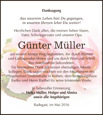 Traueranzeige von Günter Müller von WVG - Wochenspiegel Dessau / Köthen