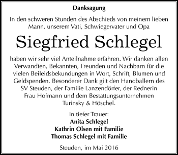 Traueranzeige von Siegfried Schlegel von Mitteldeutsche Zeitung Halle/Saalkreis