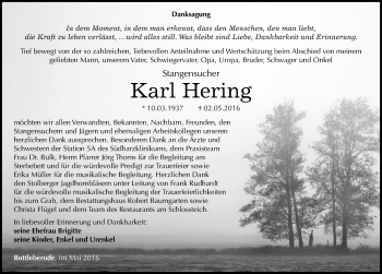 Traueranzeige von Karl Hering von Mitteldeutsche Zeitung Sangerhausen