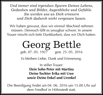 Traueranzeige von Georg Bettle von Mitteldeutsche Zeitung Halle/Saalkreis
