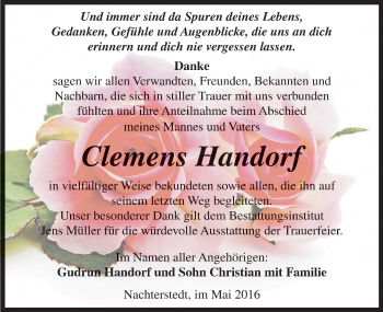 Traueranzeige von Clemens Handorf von Mitteldeutsche Zeitung Aschersleben