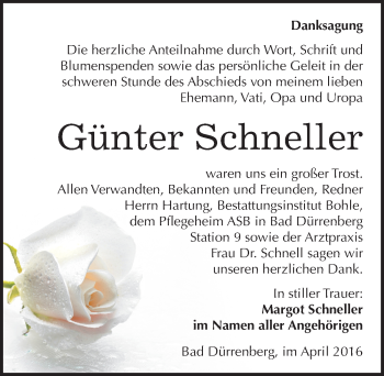 Traueranzeige von Günter Schneller von Mitteldeutsche Zeitung Merseburg/Querfurt