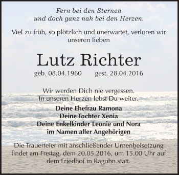 Traueranzeige von Lutz Richter von Mitteldeutsche Zeitung Bitterfeld