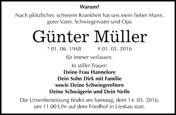Traueranzeige von Günter Müller von Mitteldeutsche Zeitung Halle/Saalkreis