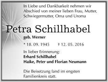 Traueranzeige von Petra Schillhabel von Mitteldeutsche Zeitung Halle/Saalkreis