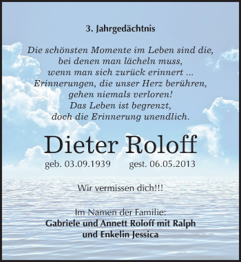 Traueranzeige von Dieter Roloff von Mitteldeutsche Zeitung Halle/Saalkreis
