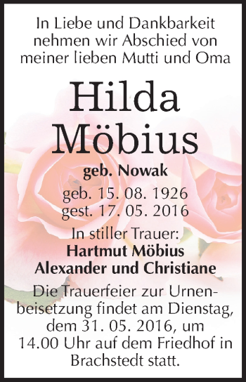 Traueranzeige von Hilda Möbius von Mitteldeutsche Zeitung Halle/Saalkreis