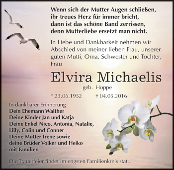 Traueranzeige von Elvira Michaelis von Mitteldeutsche Zeitung Zeitz