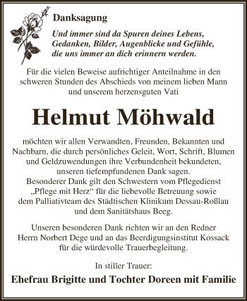 Traueranzeige von Helmut Möhwald von WVG - Wochenspiegel Dessau / Köthen
