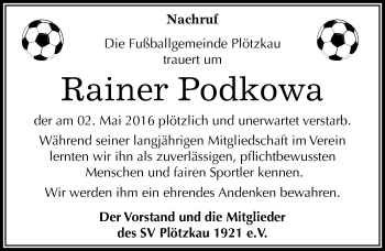 Traueranzeige von Rainer Podkowa von Mitteldeutsche Zeitung Bernburg