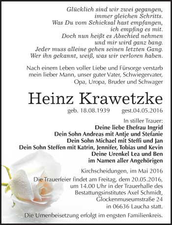 Traueranzeige von Heinz Krawetzke von Mitteldeutsche Zeitung Naumburg/Nebra