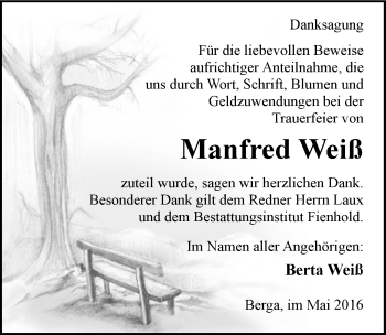 Traueranzeige von Manfred Weiß von Mitteldeutsche Zeitung Sangerhausen