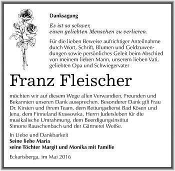 Traueranzeige von Franz Fleischer von Mitteldeutsche Zeitung Naumburg/Nebra